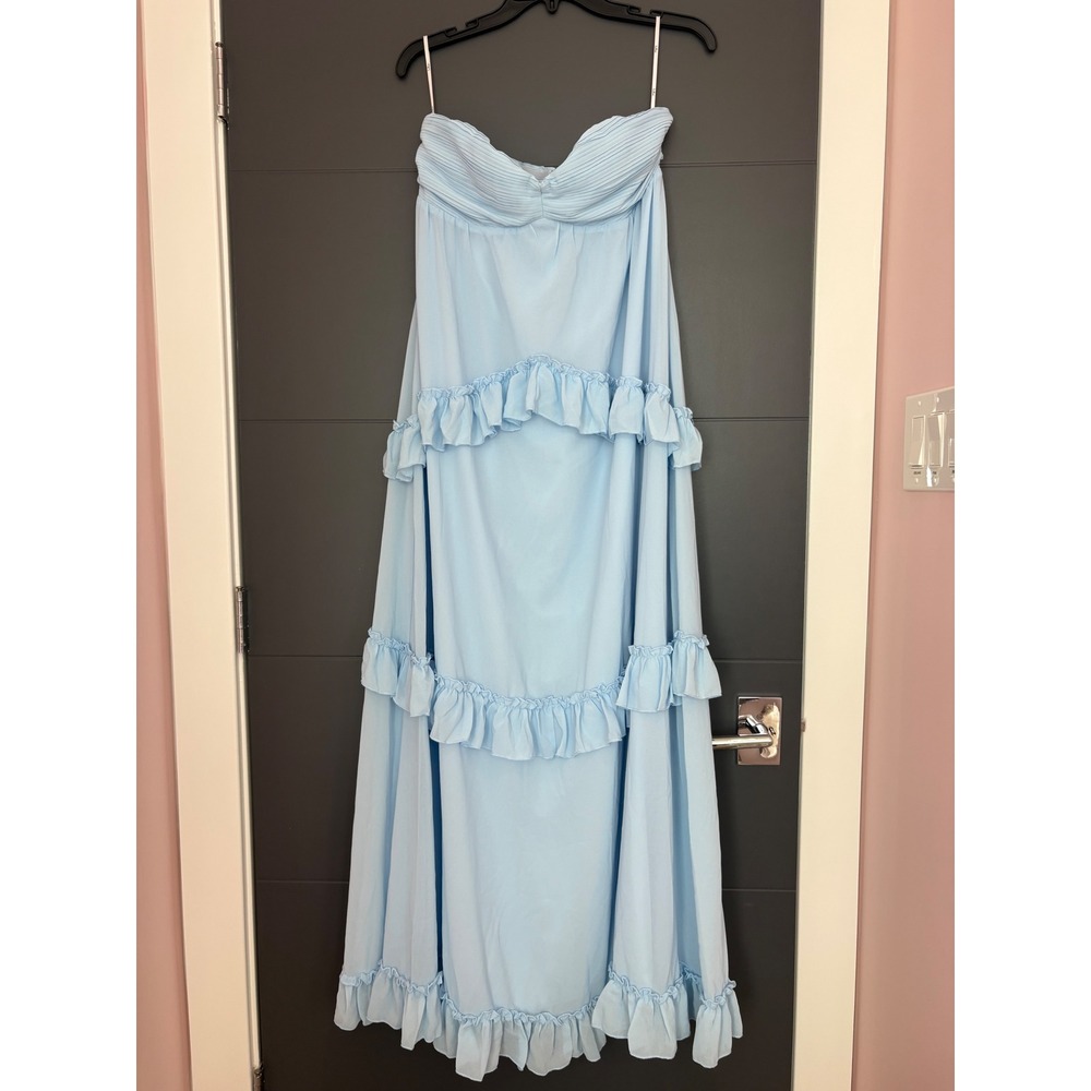 Lulus Diana Baby Blue Strapless Ruffle Tiered Maxi Dress WS-D5919 Size M NEW